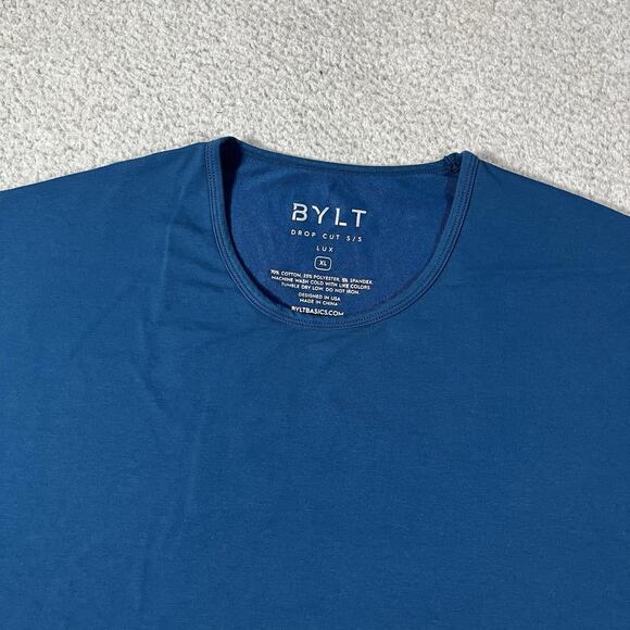 Bylt Shirt Mens XL Blue Drop Cut Lux Short Sleeve Performance Stretch Gym Crew - Picture 3 of 13